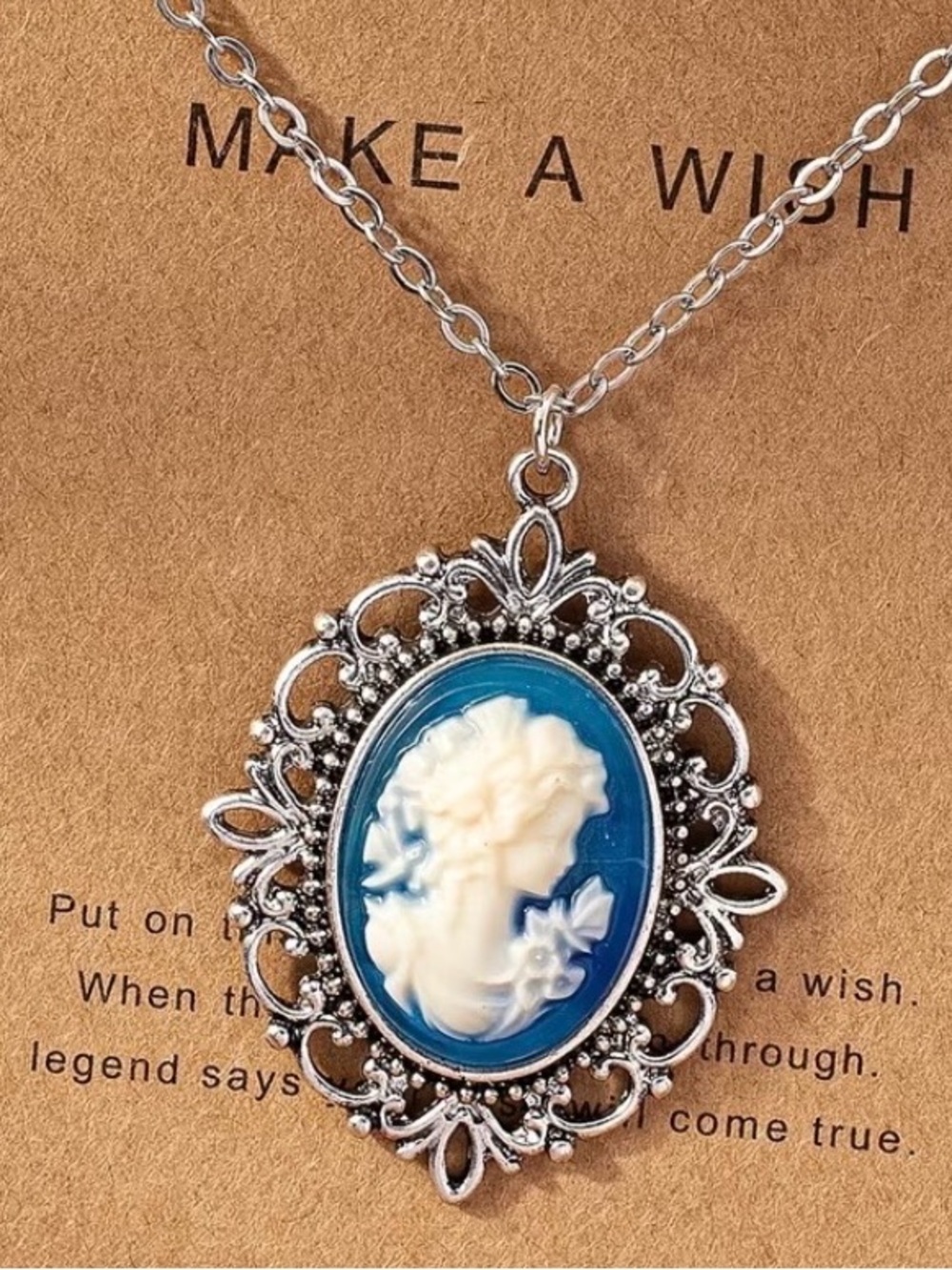 NEW! Victorian Blue Cameo Pendant Necklace. Vintage style Necklace. A1-34